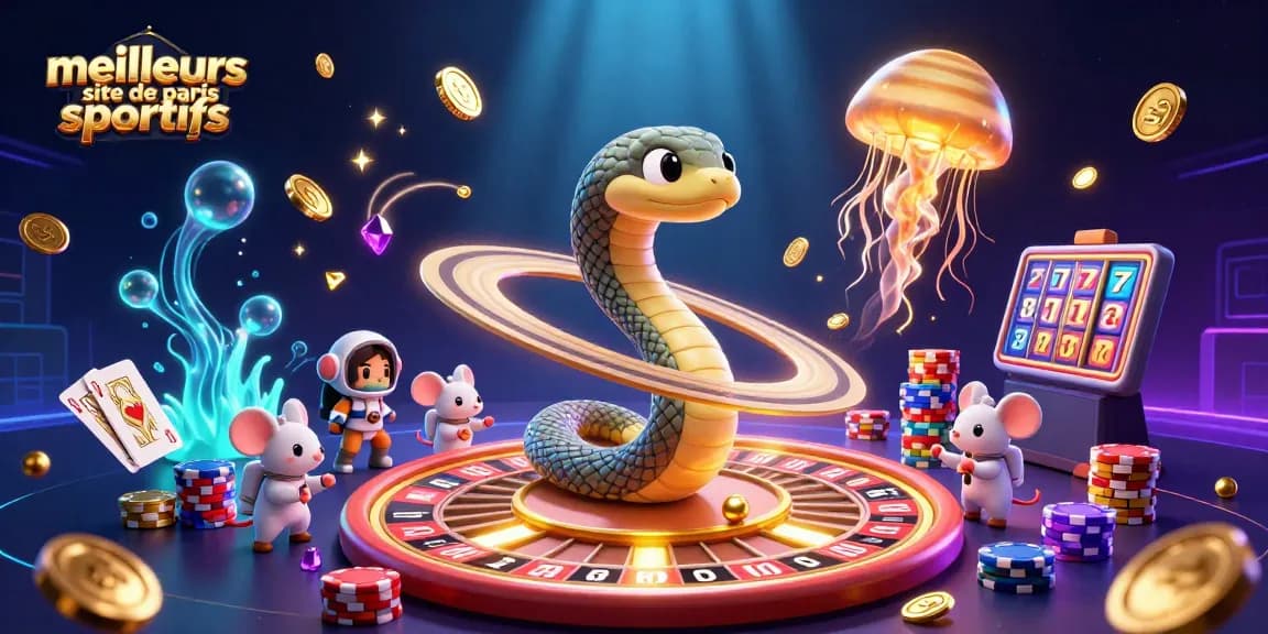 Placer des paris sur les meilleurs sites de paris sportifs avec un serpent aux anneaux de Saturne et des astronautes