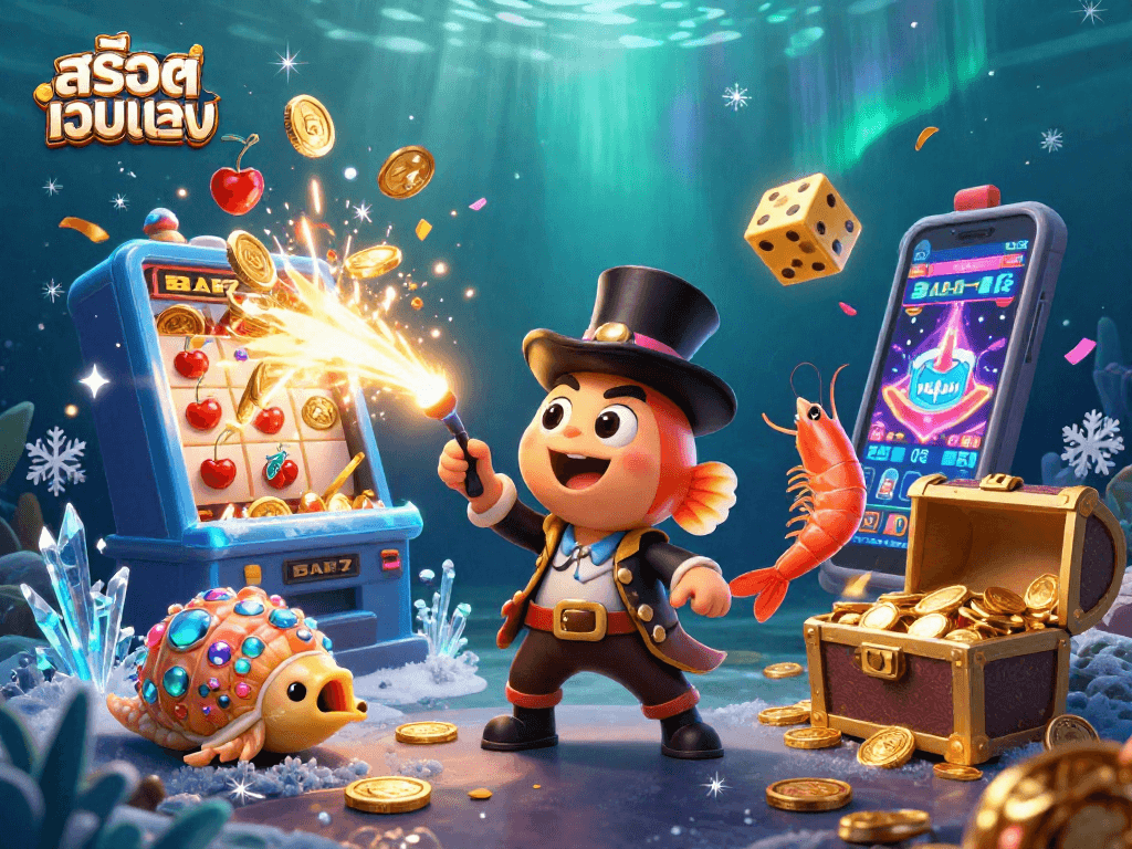 Engage with สล็อตเว็บตรง at the underwater casino featuring anglerfish and shrimp.