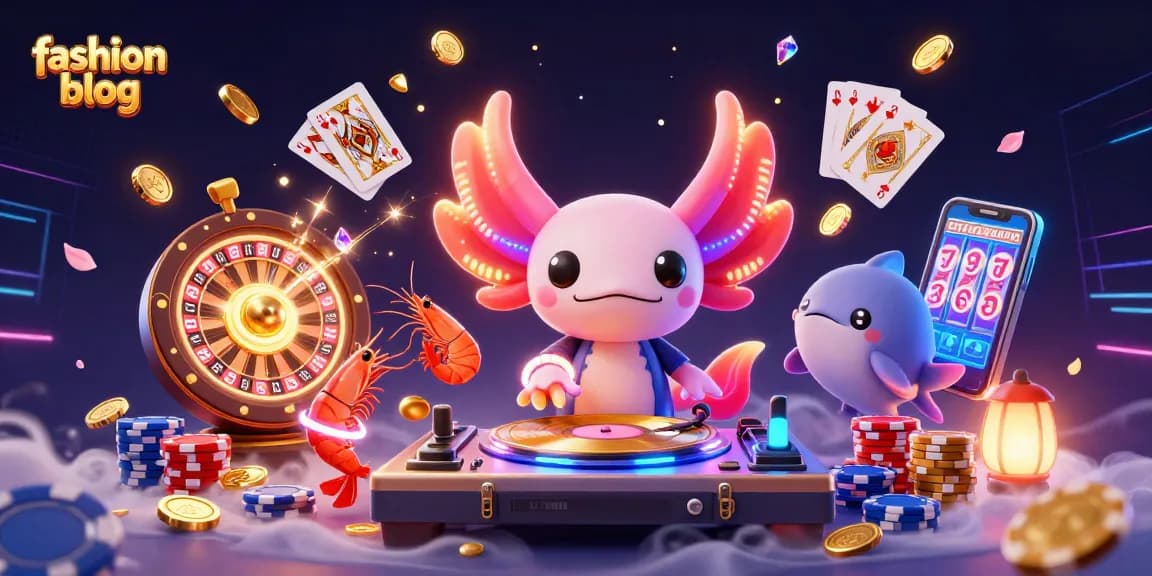 Engage with the vibrant fashion blog scene featuring glowing characters amidst casino excitement and action.