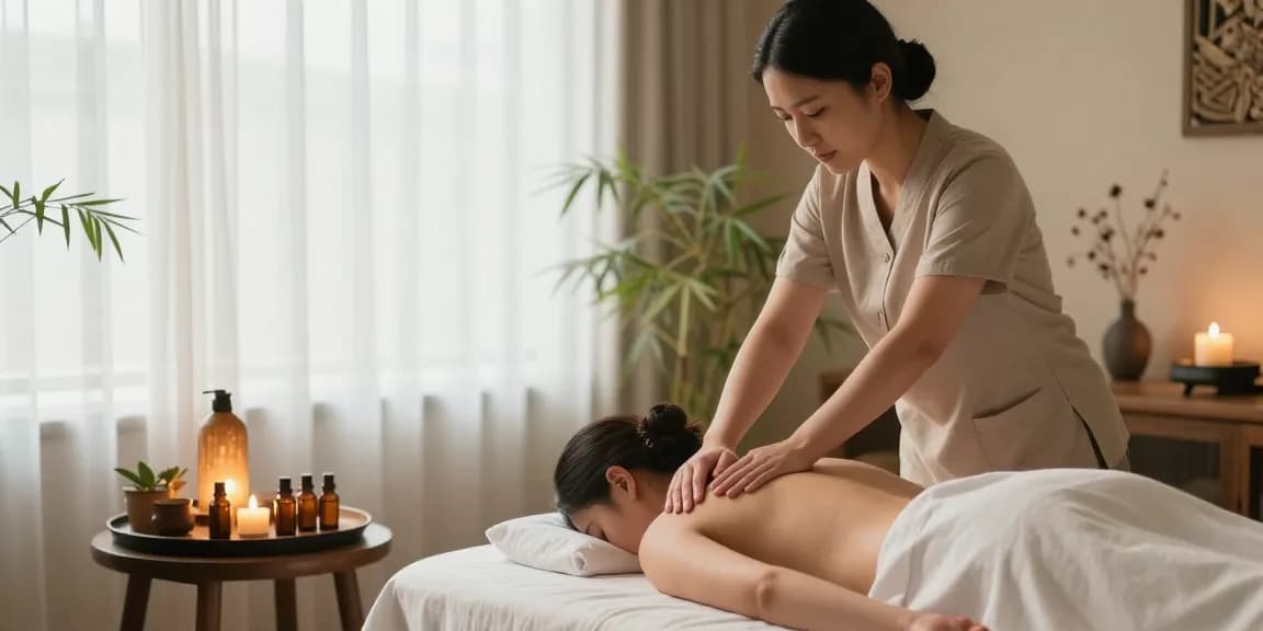 Massage therapy in a serene spa setting with warm oils and tranquil decor.