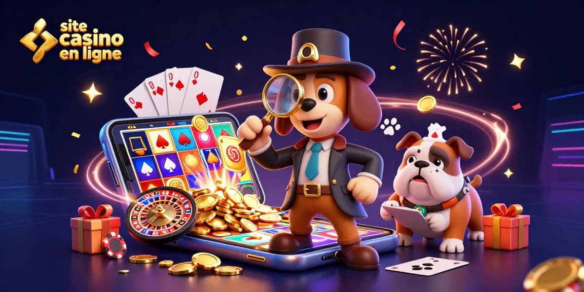 Découvrez le jeu sur site casino en ligne grâce à une illustration colorée de personnages animés examiner des trésors.