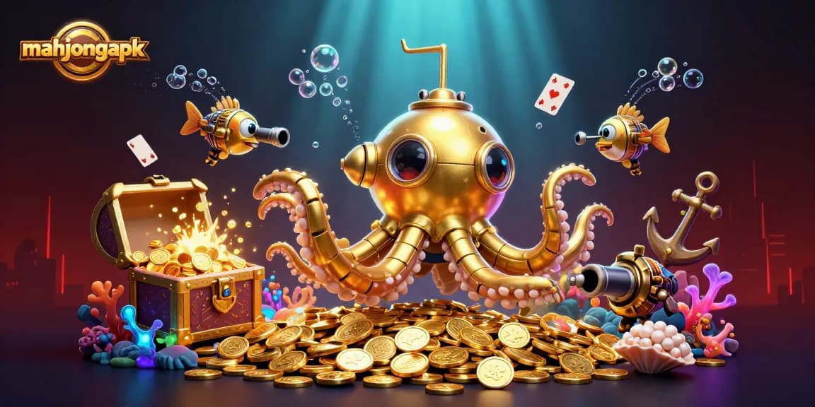 Engage with mahjongapk as you navigate a vibrant underwater casino scene filled with treasures and excitement.