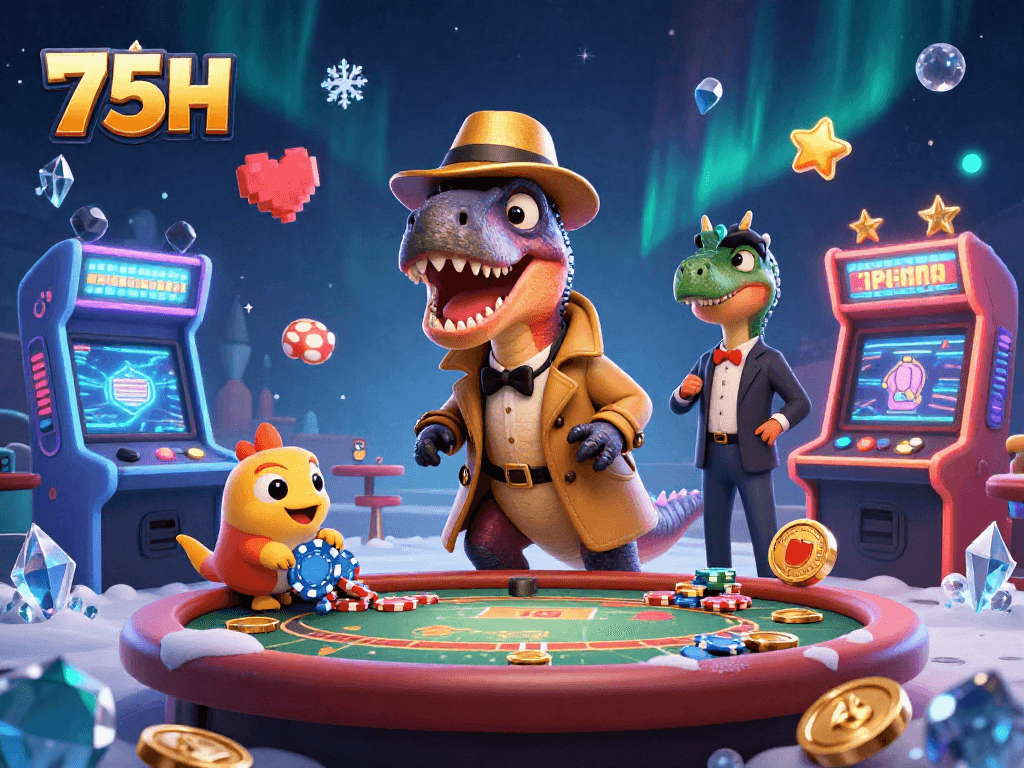 O velociraptor do 75H está no cassino tentando ganhar à mesa de blackjack.