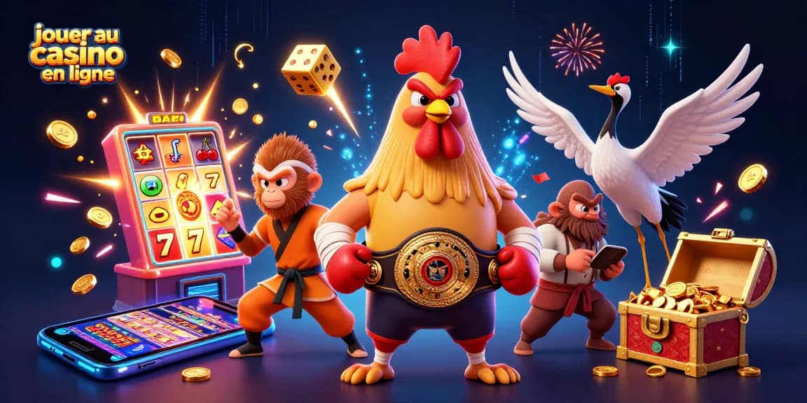 Jouez au casino en ligne avec cette illustration dynamique et colorée des jeux de casino.