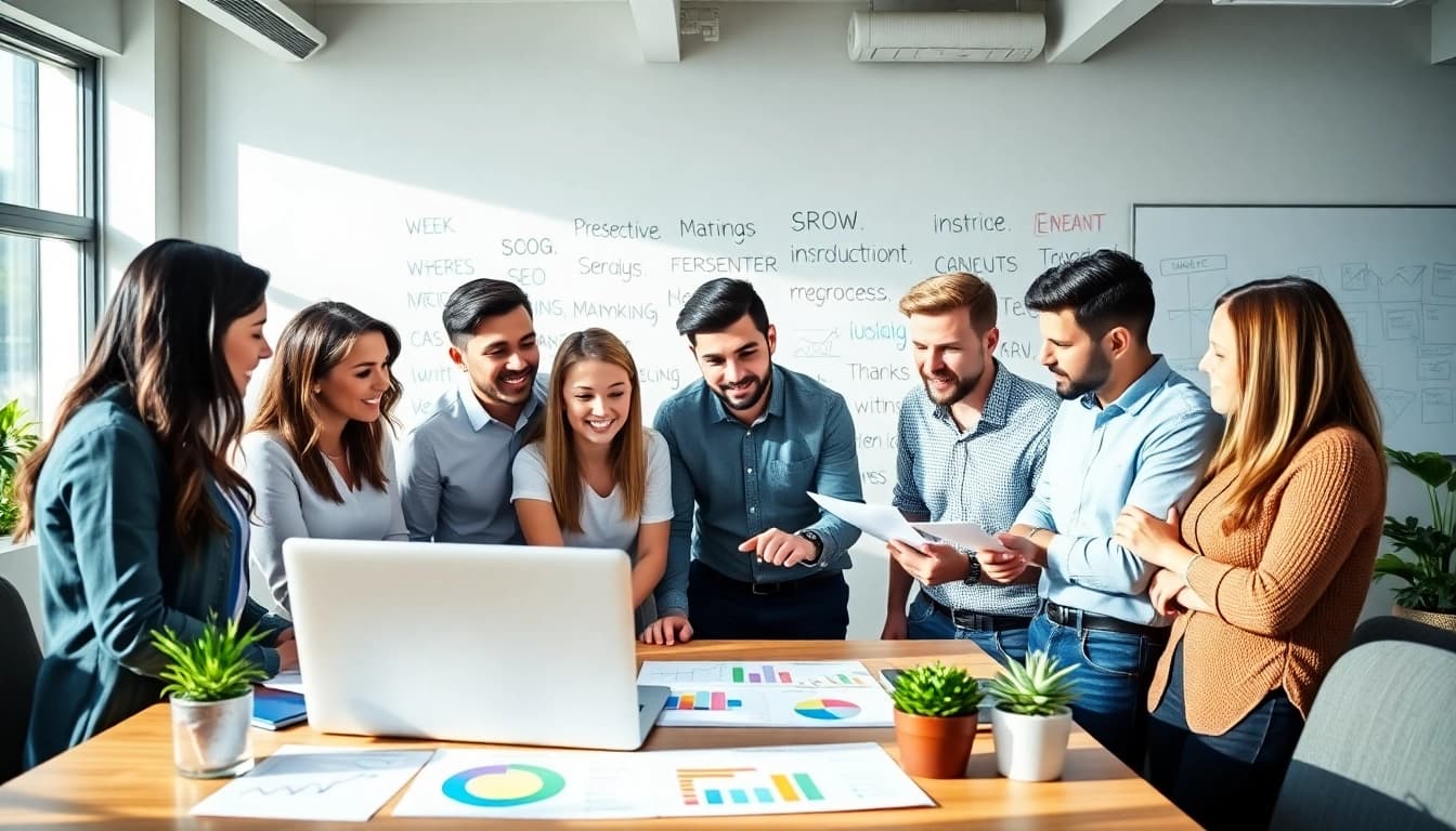 Captivating scene of a professional team collaborating on edmonton seo strategies.