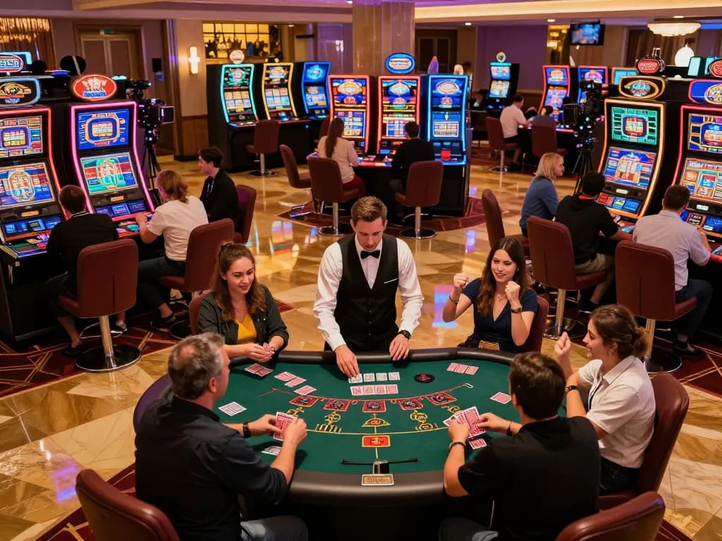 Casino non AAMS action with players enjoying blackjack tables and lively atmosphere