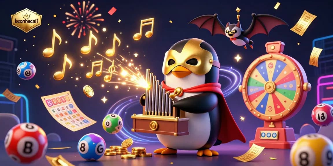 Experience thrilling gameplay with keonhacai1 as the cartoon penguin and bat bring excitement to casino adventures.