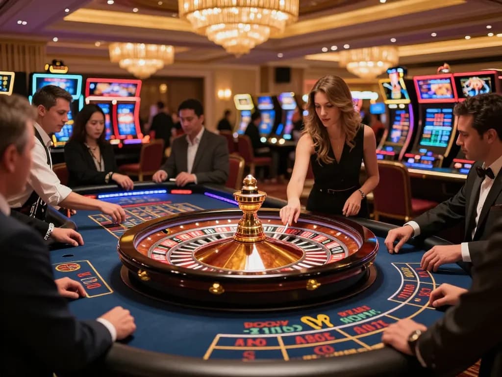Casinò americani online players enjoying an exciting roulette game in a luxurious Las Vegas setting