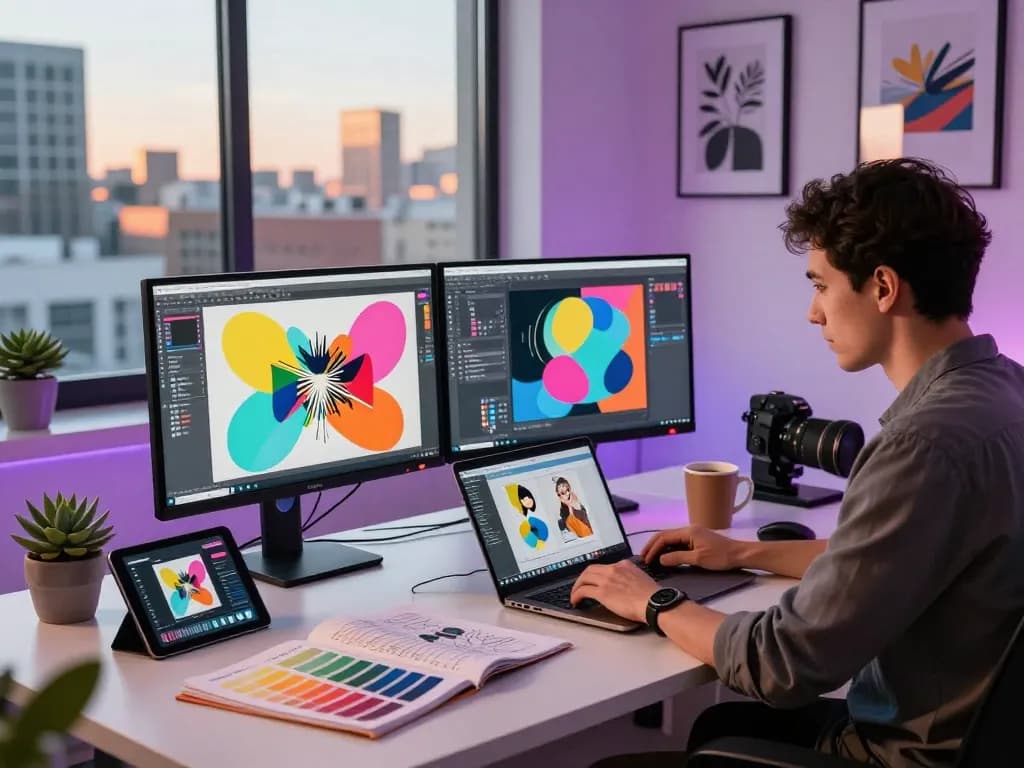 Dynamic workspace showing image to prompt tool in action with designer and creative elements.
