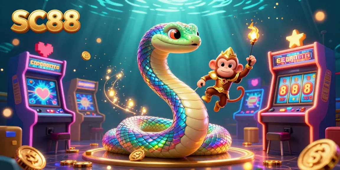 Play and win at SC88 with a vibrant illustration of a magical casino scene featuring dynamic game elements.
