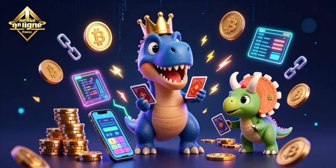Découvrez le meilleur casino en ligne France à travers une illustration ludique avec un T-Rex jouant aux cartes.