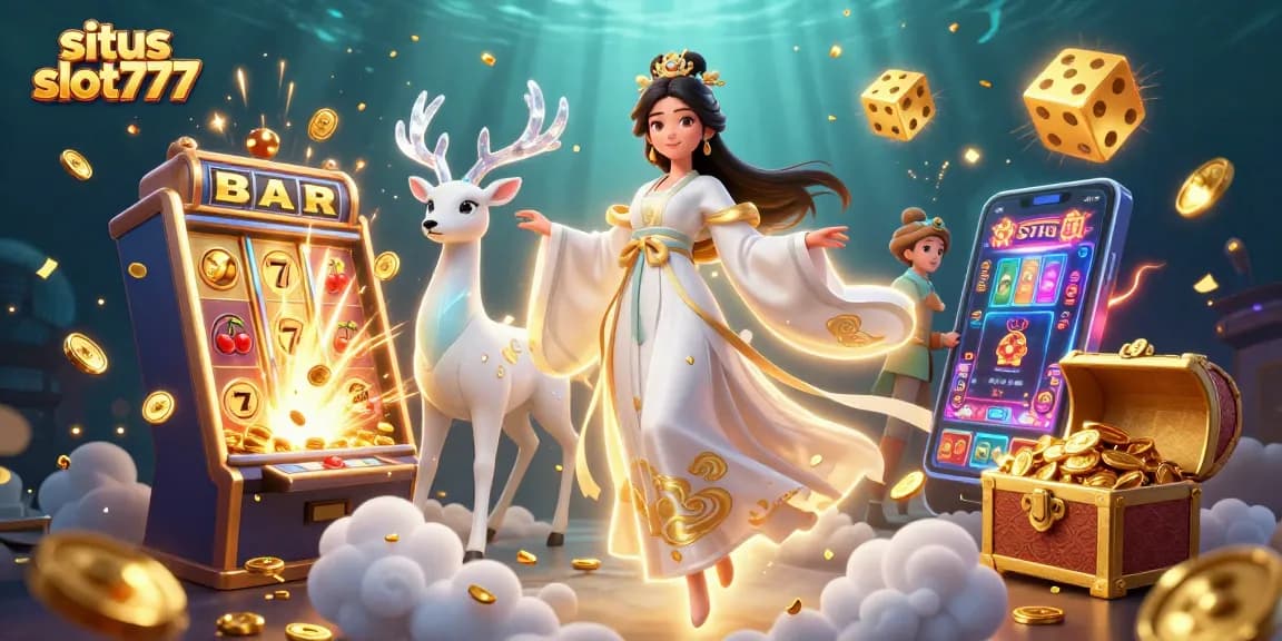 Experience thrilling wins with situs slot777, featuring vibrant slot machines and lucky symbols in action.