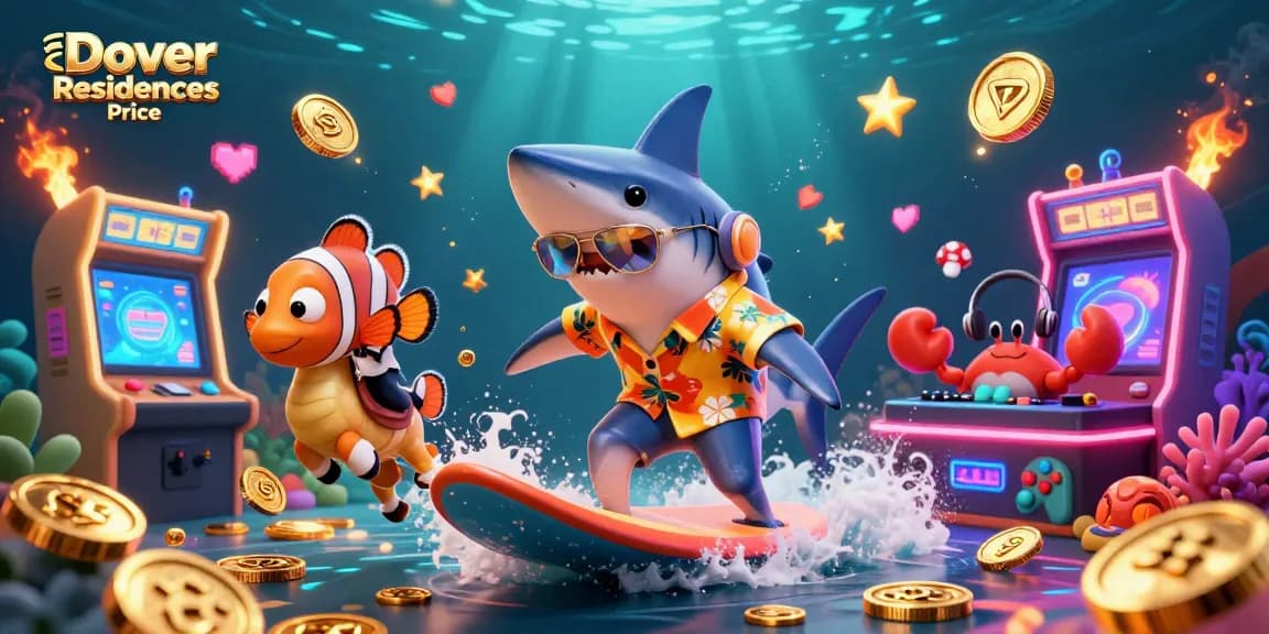Dive into Dover Residences Price with a vibrant underwater casino scene featuring gaming characters and elements.