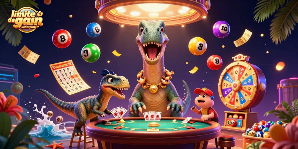 Limite de gain paris sportif avec une illustration dynamique de personnages et éléments de jeu dans un casino.