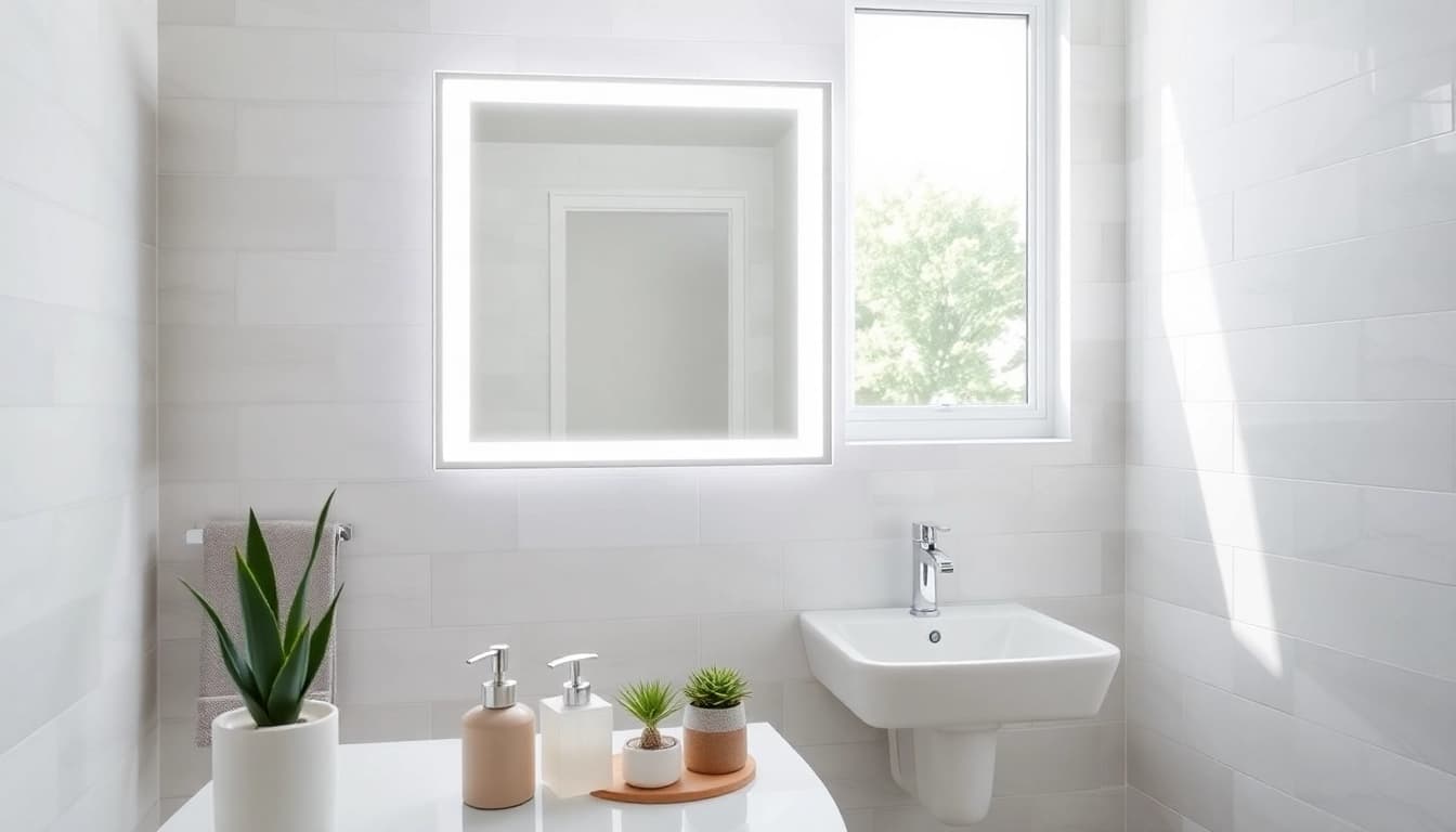 Der spiegelschrank led strahlt modernes Design mit sanfter Beleuchtung im Badezimmer aus.