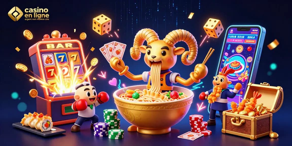 Illustration dynamique mettant en avant le meilleur site de casino en ligne argent réel avec des personnages amusants et des éléments de jeux captivants.