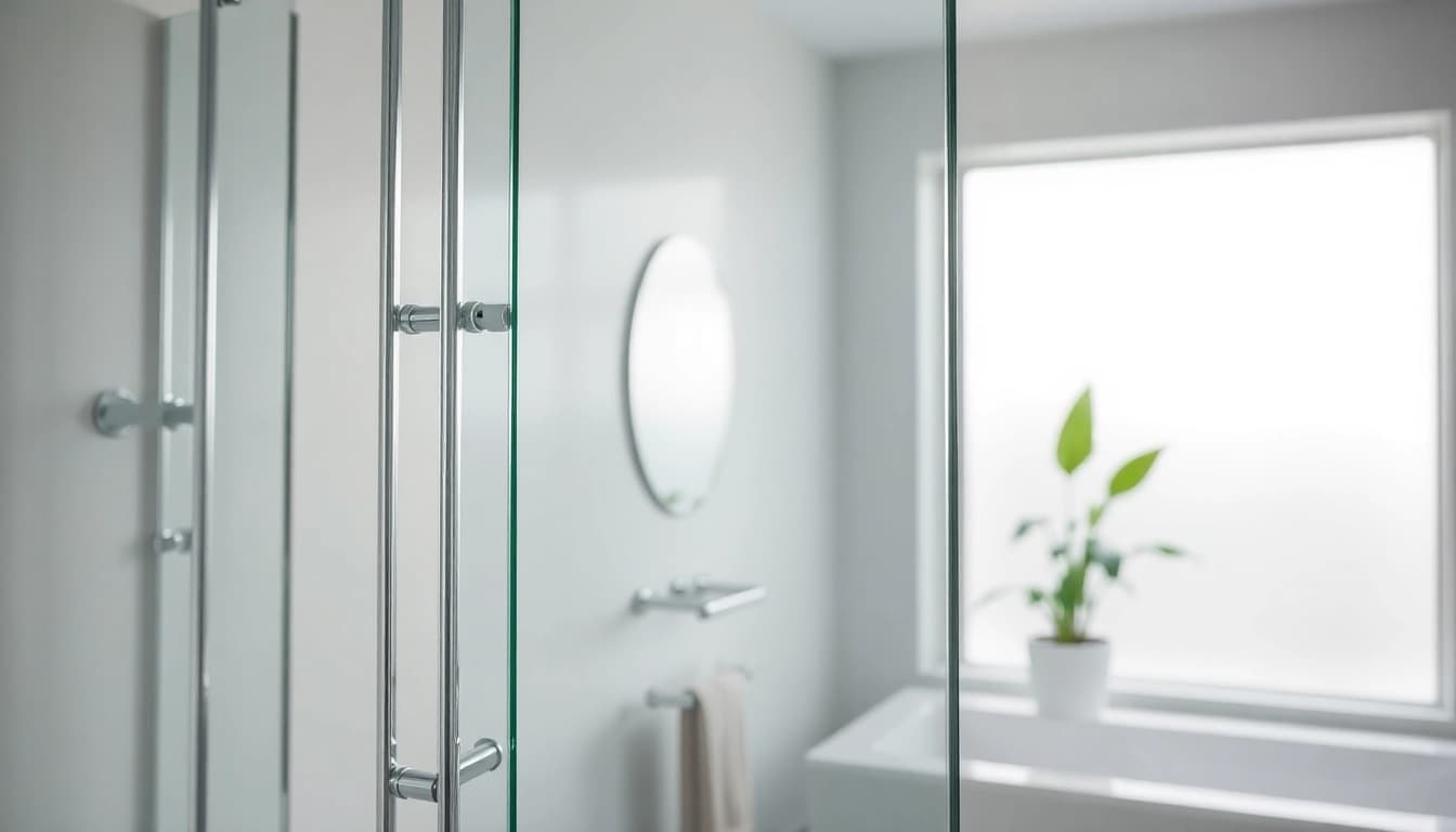 Showcasing elegant glass shower doors enhancing a modern bathroom's aesthetic.