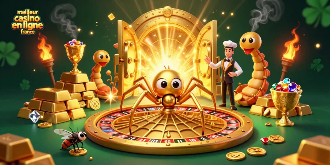 Le meilleur casino en ligne France avec une toile d'araignée dorée en roulette.