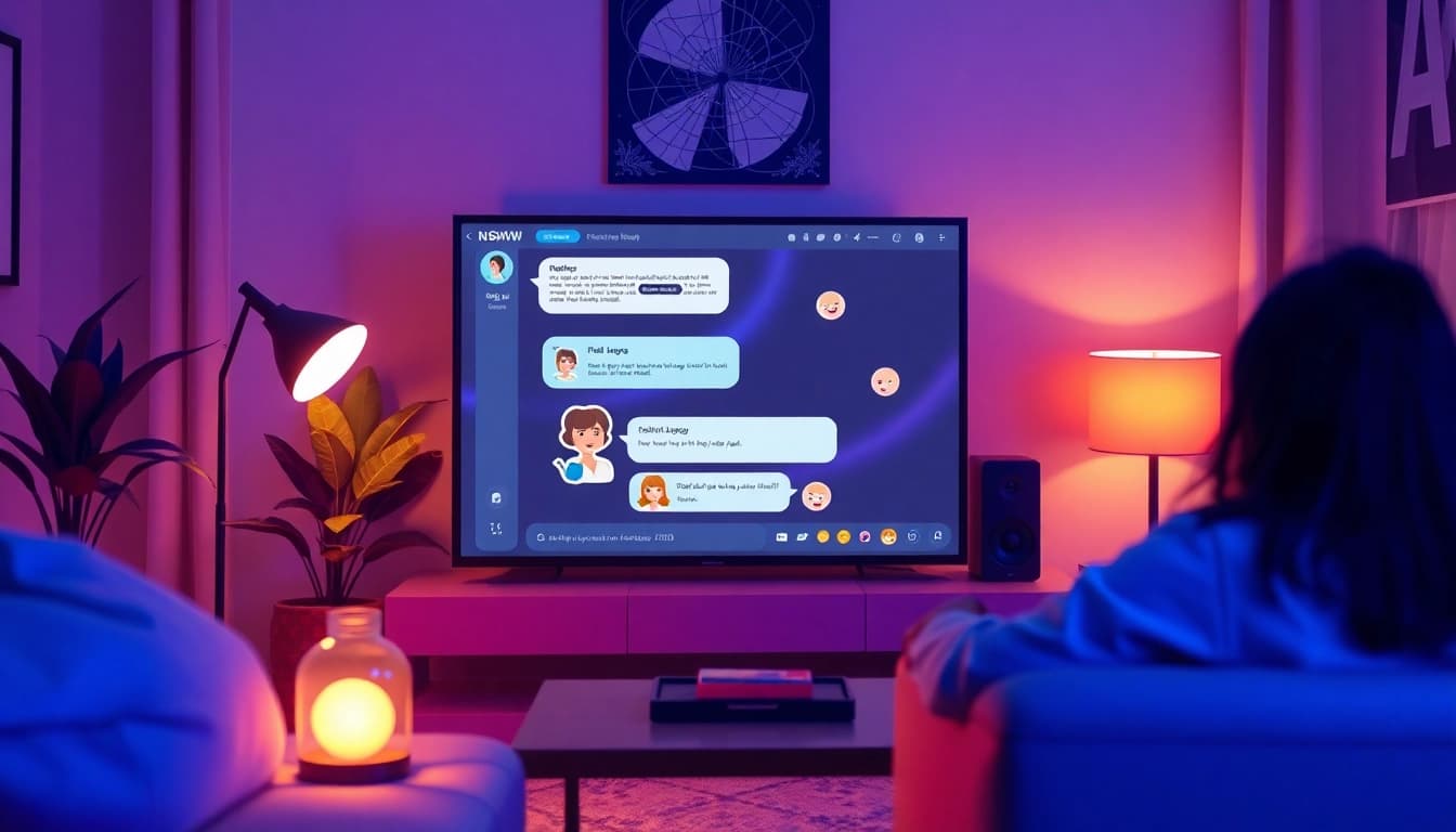 Engaging NSFW AI chat scene with dynamic characters and playful interface.