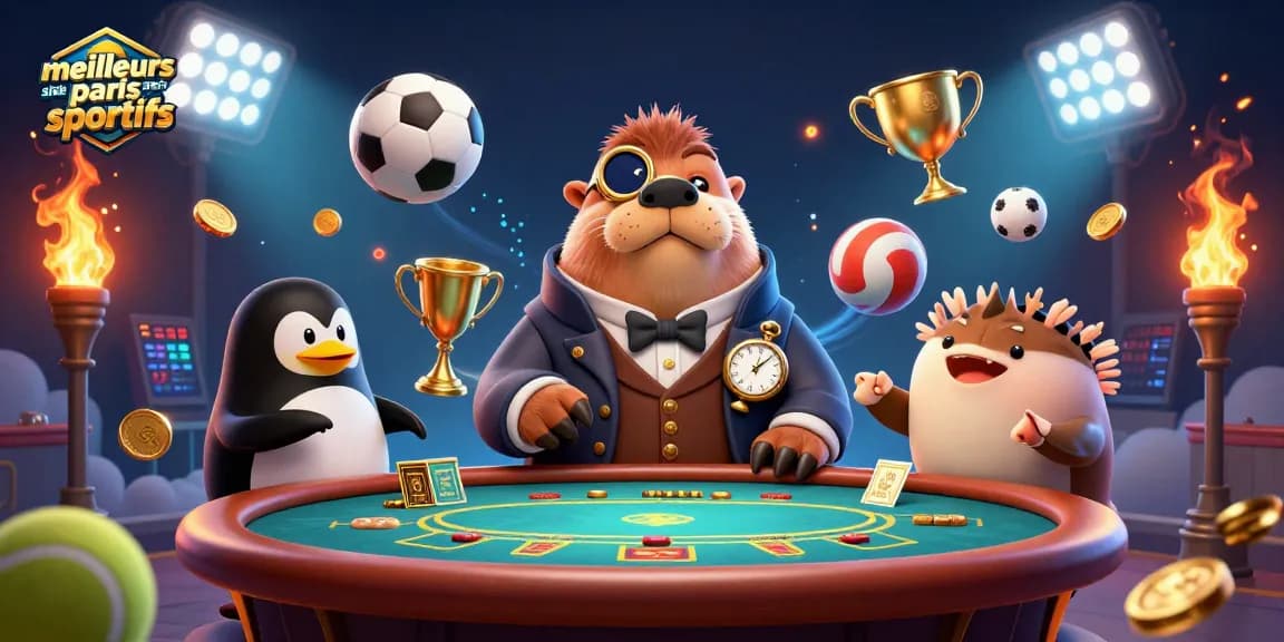 Illustration dynamique illustrant les meilleurs sites de paris sportifs avec un morse et un dealer.