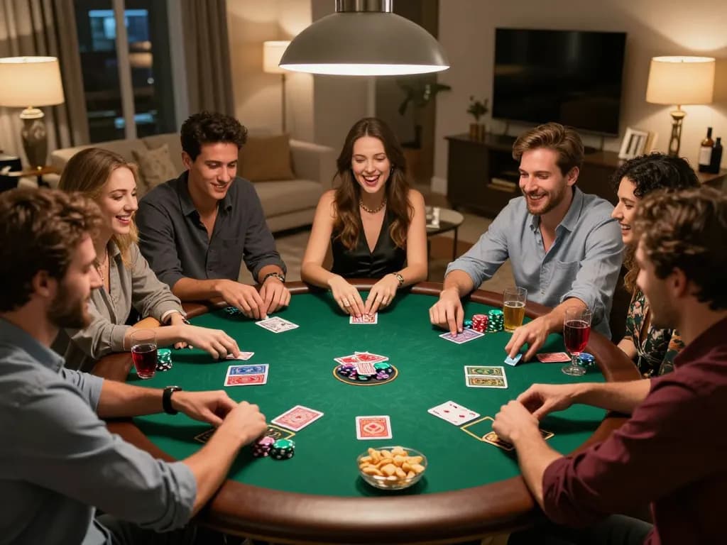 Trải nghiệm link m88 không bị chặn trong một đêm chơi poker thú vị với bạn bè, không khí sôi động và trò chơi hấp dẫn.