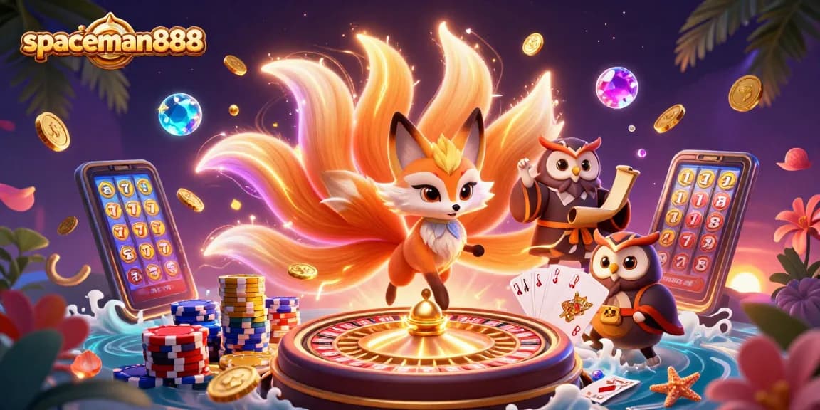 Experience exciting wins with spaceman888 in a vibrant casino scene featuring colorful characters and gaming elements.