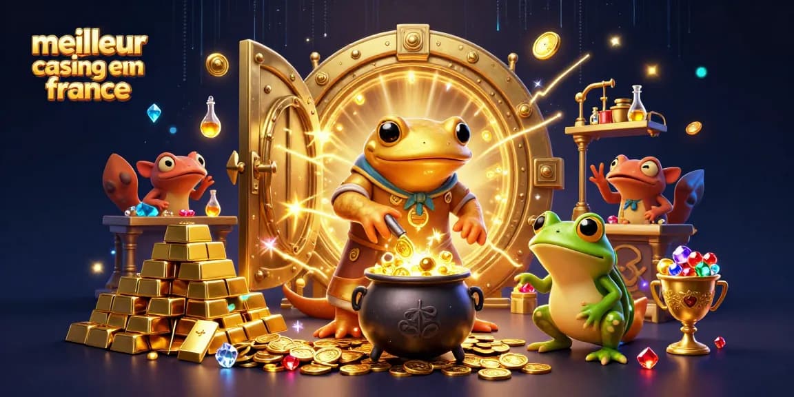 Découvrez le meilleur casino en ligne France avec une scène magique de l'alchimiste doré et des trésors.