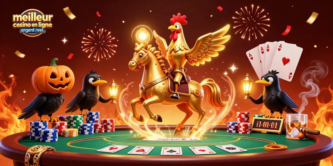 Plongez dans l'univers du meilleur casino en ligne argent réel avec un coq en or et ses compagnons.