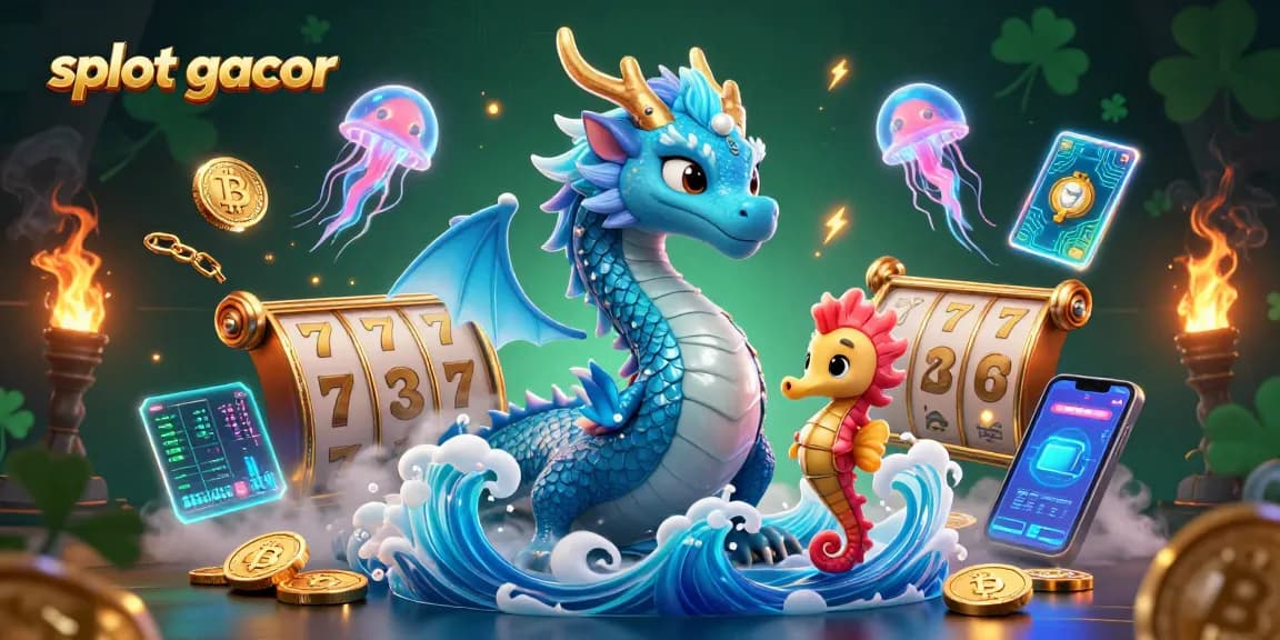 Engage with slot gacor through vibrant 3D illustration featuring dragon, knight, and glowing coins.
