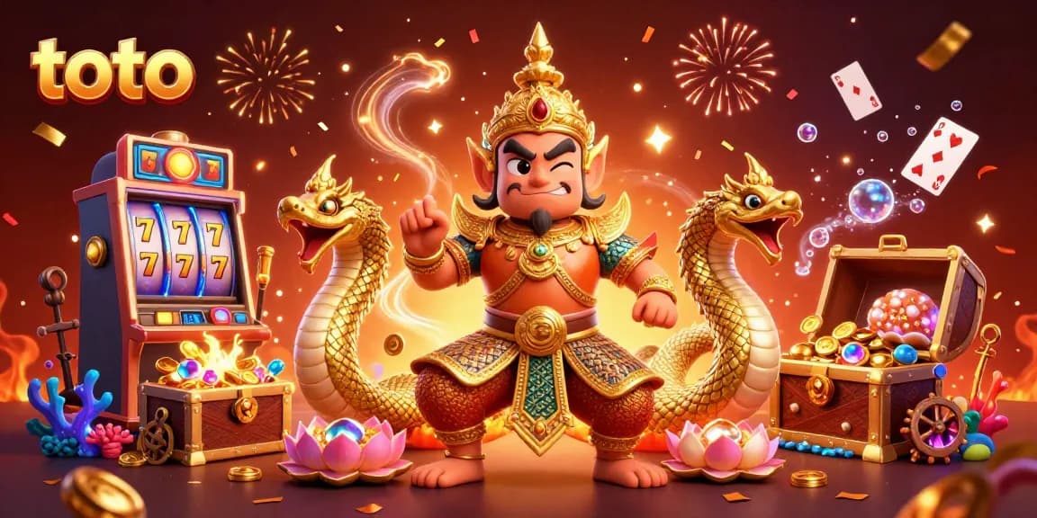 Experience thrilling toto gameplay with vibrant slot machines and guardian characters in a festive casino scene.