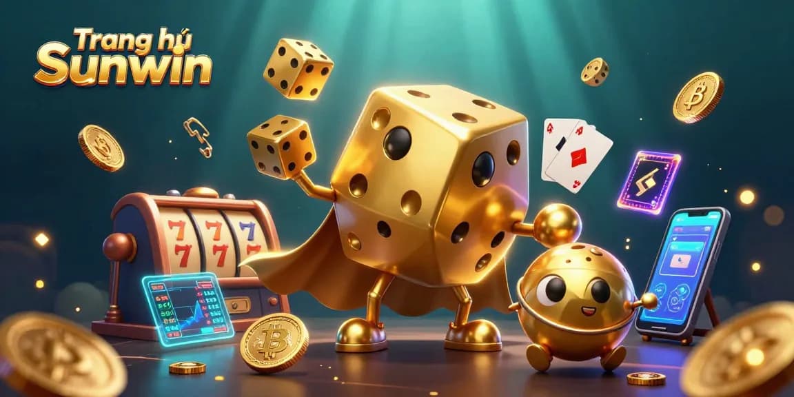 Engage with Trang chủ Sunwin's exciting golden dice golem, juggling winnings amidst a dazzling casino scene.