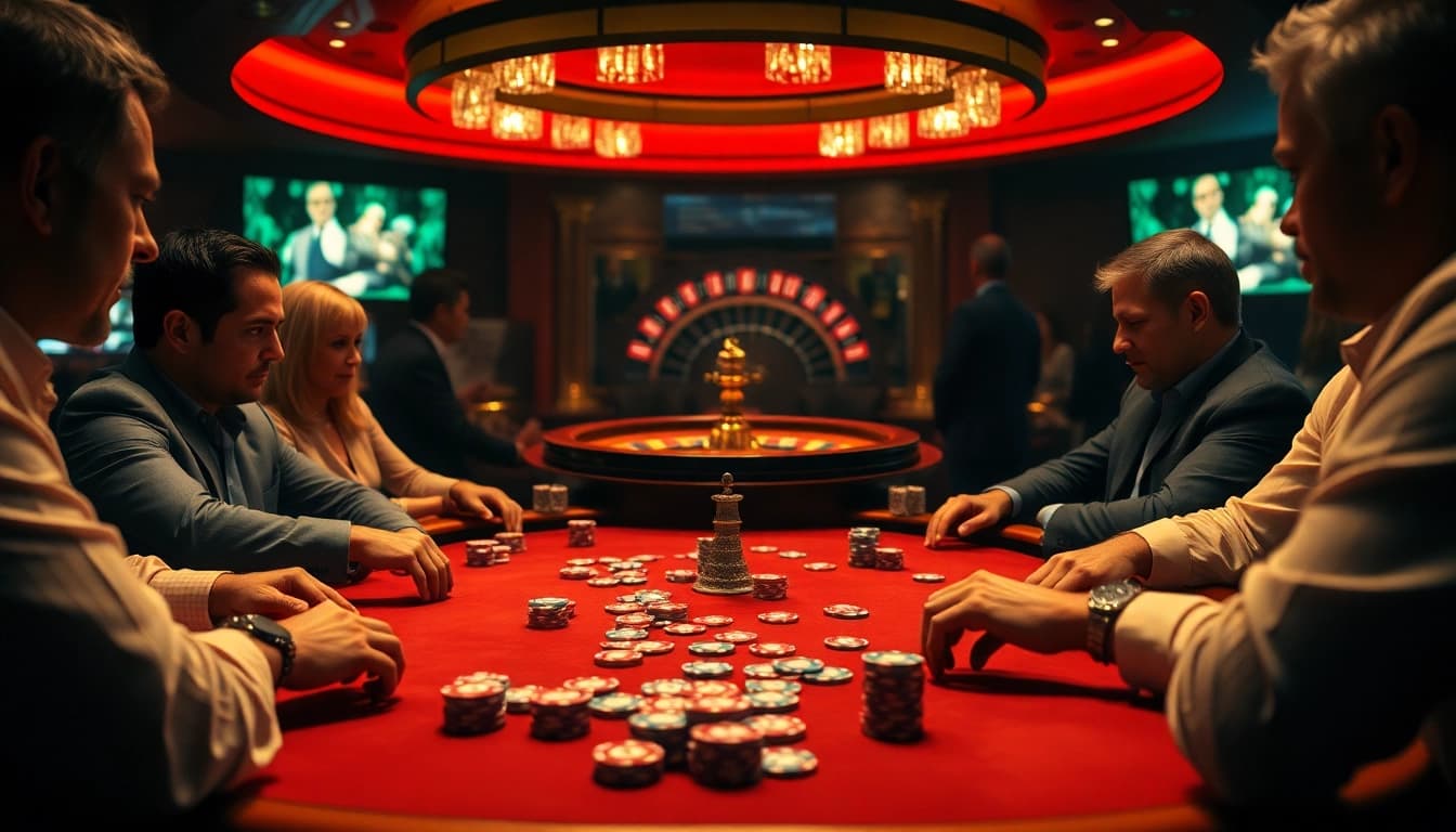 Experience thrilling bets at the poker table while enjoying rebahin film visuals in a vibrant casino.