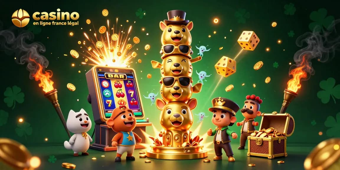 Célébrez les jeux de casino en ligne avec le totem du casino en ligne France légal et des éléments de jackpot animés.