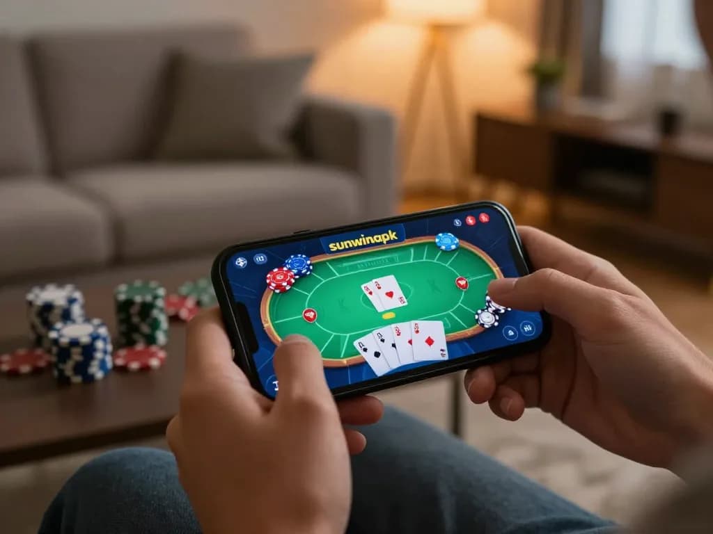 Engaging gameplay on the sunwinapk app includes a vibrant poker interface for strategic bets.