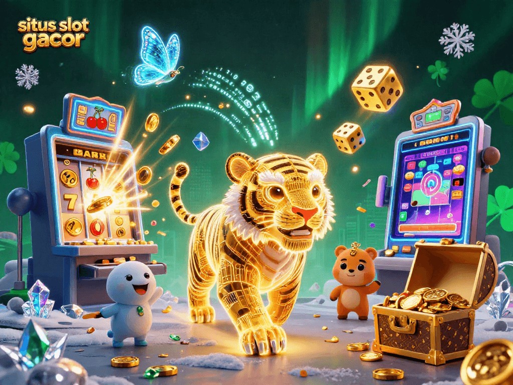 Experience situs slot gacor with a vibrant illustration of a digital casino bursting with excitement and action.