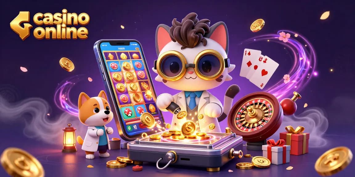 Rejoignez l'excitation de cette scène de casino en ligne vibrante avec des pièces d'or et des éléments de jeu dynamiques !