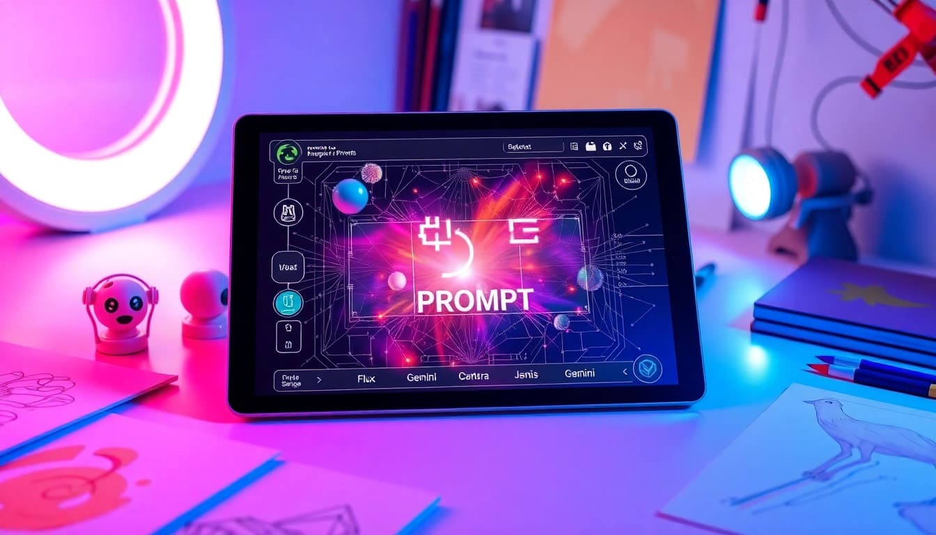 Image to prompt generator interface on a tablet showcasing vibrant AI-driven creativity and innovation.