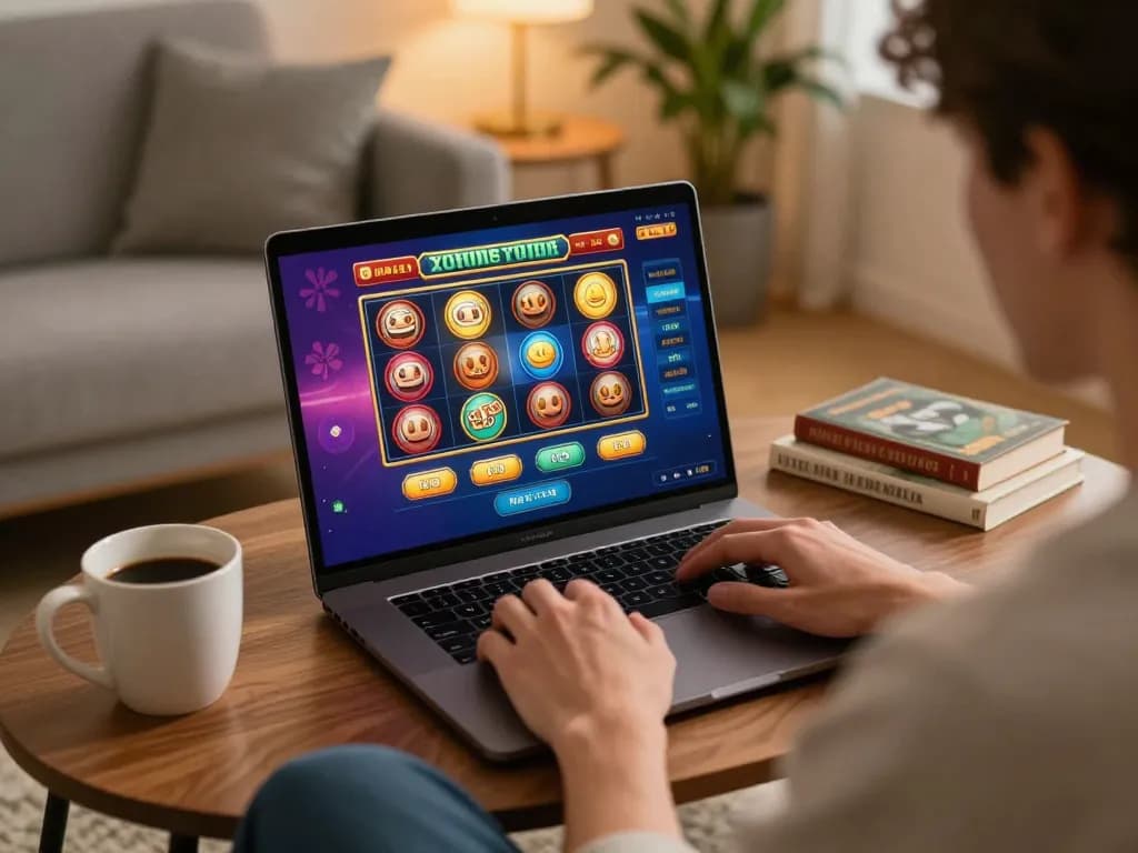 Experience immersive online casino gameplay with paris888 on a laptop, showcasing exciting slot games in action.