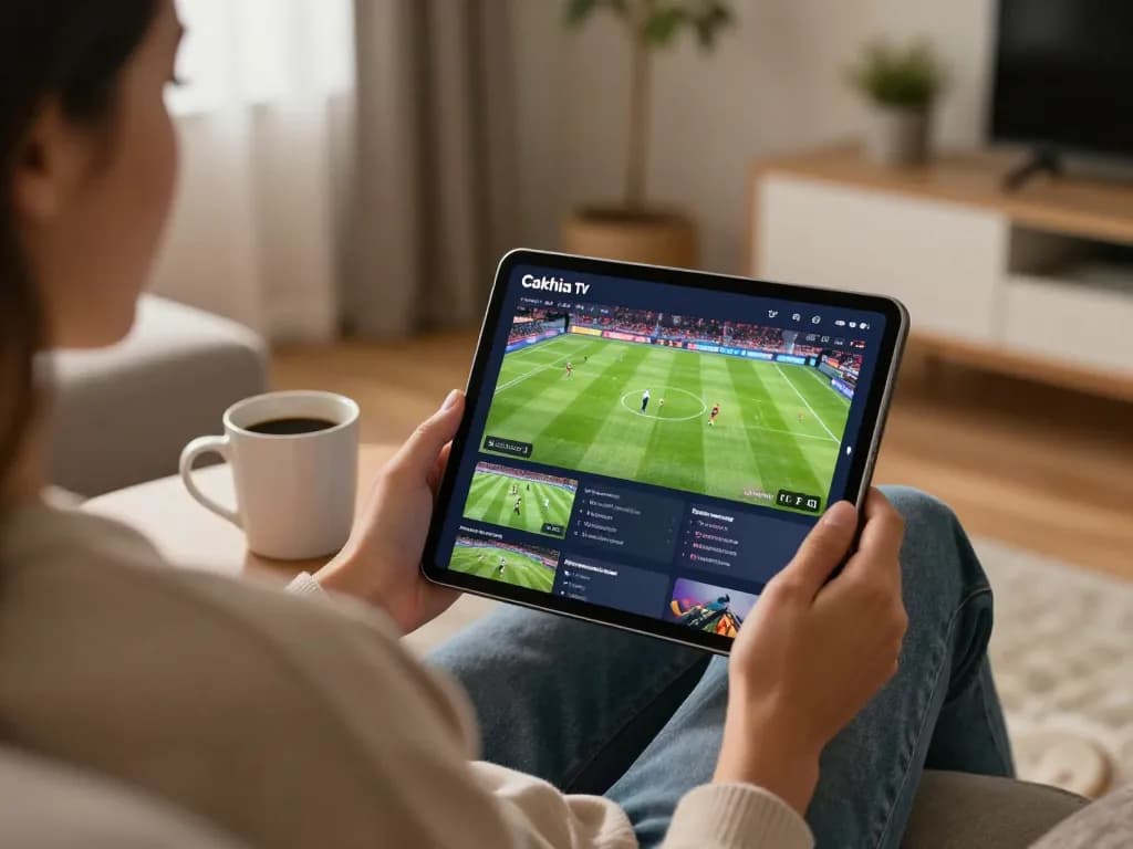 Watching live soccer matches on Cakhia TV platform from the comfort of home.