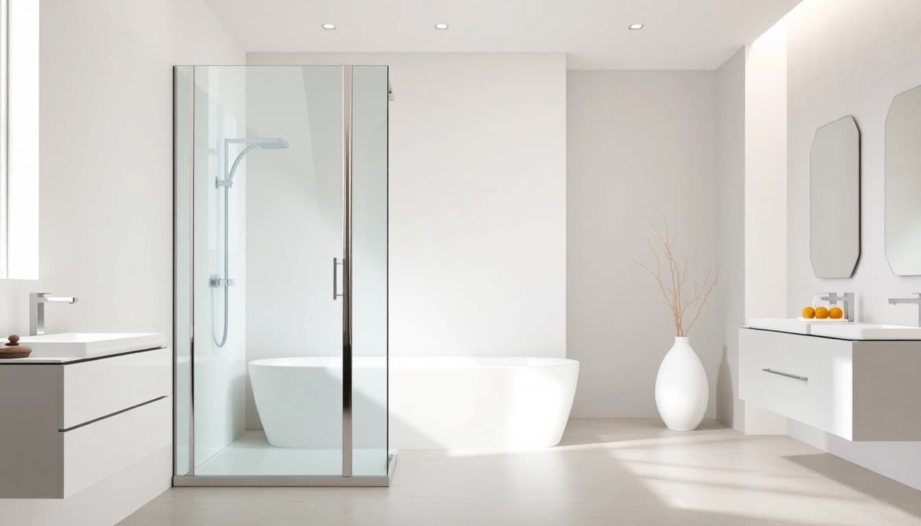 Paroi de douche 150x200 illustrant un style moderne en verre clair et cadre épuré