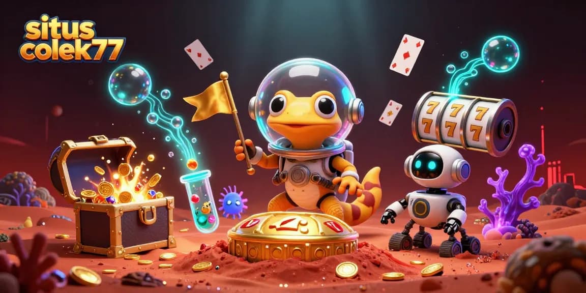 Experience the excitement of situs colek77 as a Martian gecko discovers a golden casino in a lively 3D scene.