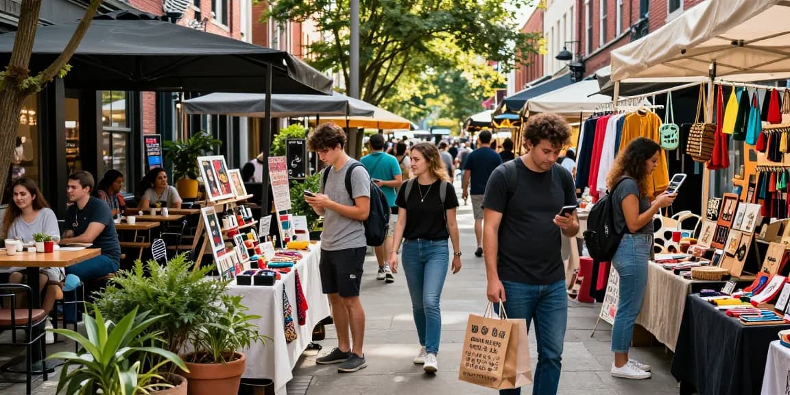 Vibrant shopping scene at https://forumup.org/shop/search.php?ca_id=&addr1=&addr2=&addr3=&schKeyword, featuring diverse shoppers exploring local businesses.