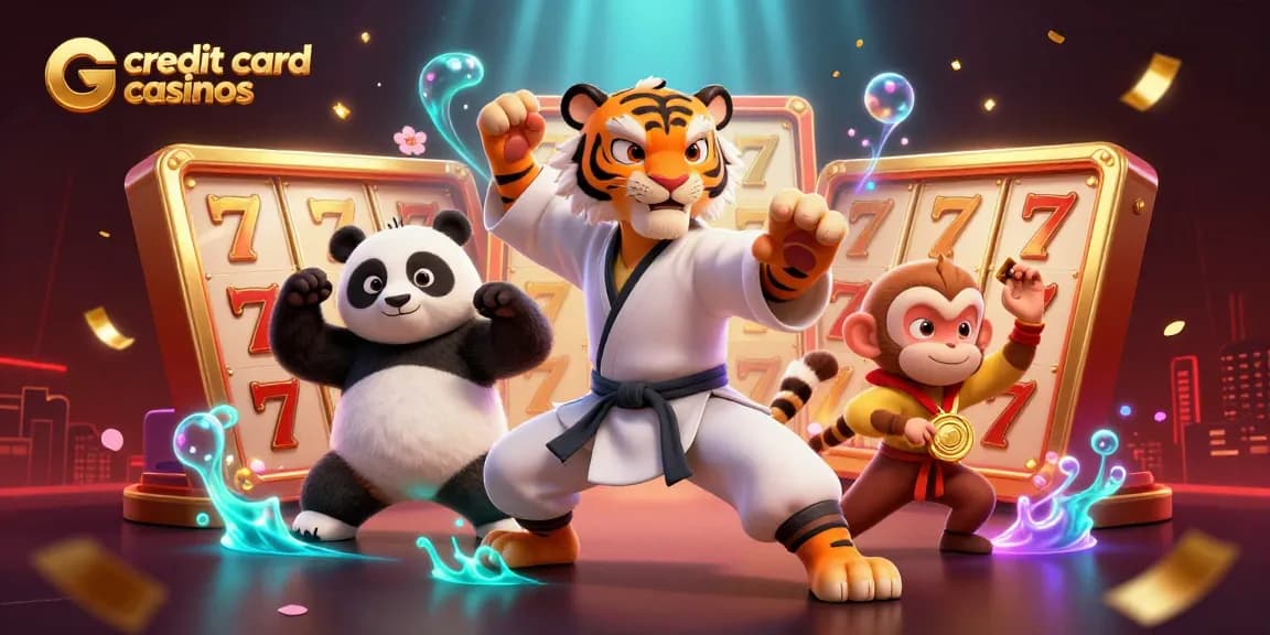 Experience exciting gameplay at credit card casinos with vibrant characters and vivid slot reels.