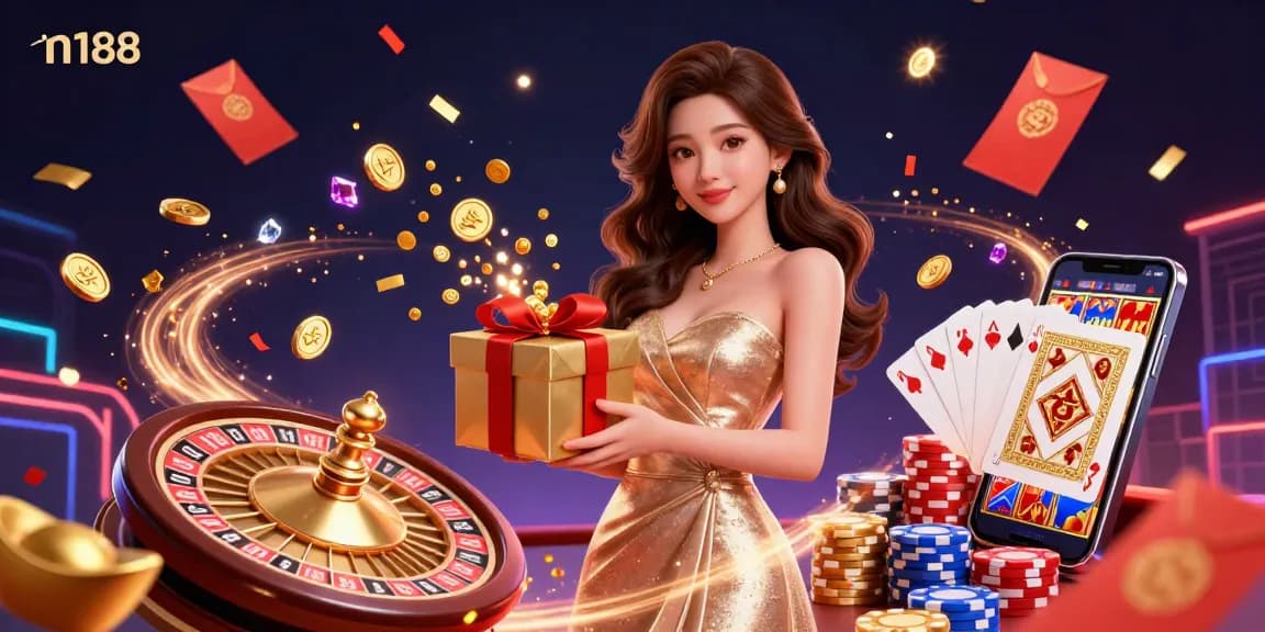 Engage with the festive n188 casino scene celebrating Lunar New Year with stunning visuals and vibrant game elements.
