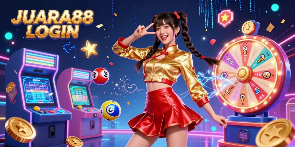 Engage with JUARA88 LOGIN through a vibrant scene, celebrating gambling excitement with games and prizes.