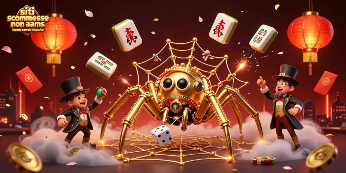 Scopri i migliori siti scommesse non AAMS bonus senza deposito con un'illustrazione vivace e piena di elementi di gioco.
