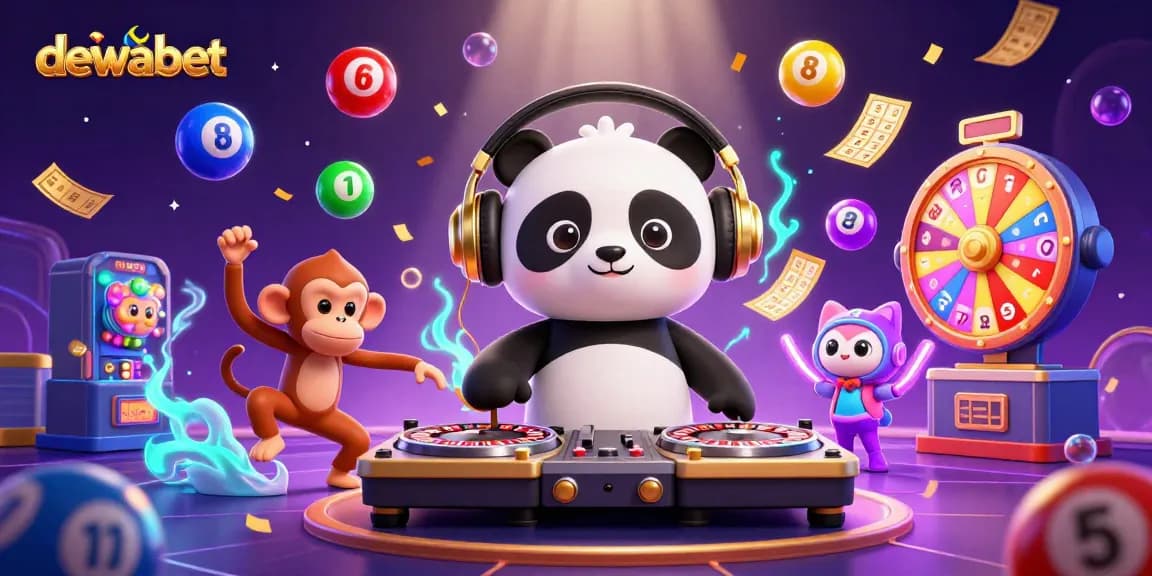 Dewabet menghadirkan suasana menarik dengan DJ panda, monyet penari, dan anak kucing bersenang-senang di dunia kasino.