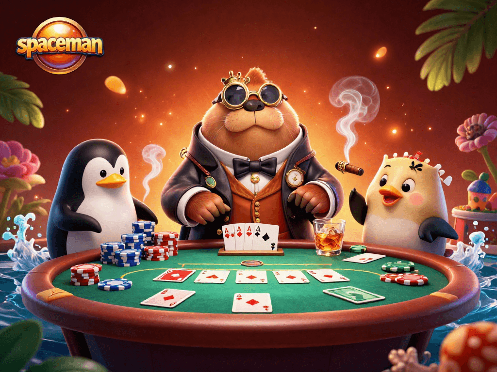 Spaceman the walrus bets big at an underwater poker game featuring dynamic 3D cartoon characters.