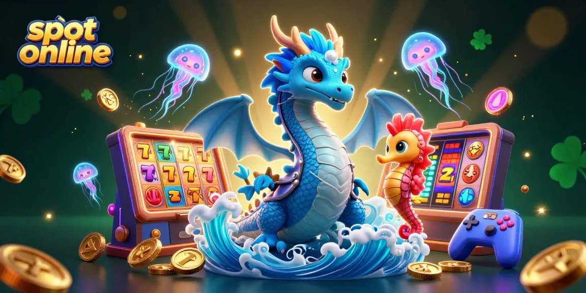 Menang besar di slot online dengan ilustrasi naga laut biru dan pahlawan kuda laut