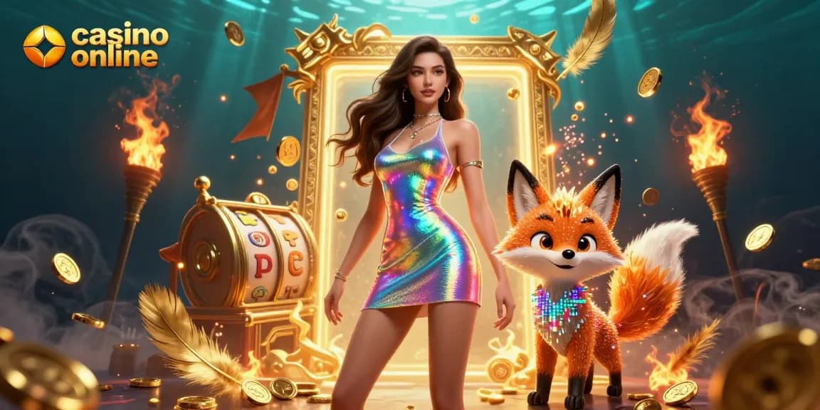 Participez à des aventures de casino en ligne passionnantes avec une femme 3D vibrante en robe holographique et un renard numérique espiègle.